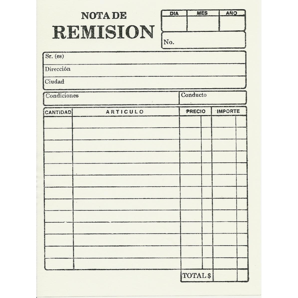 Block de Notas de Remisión